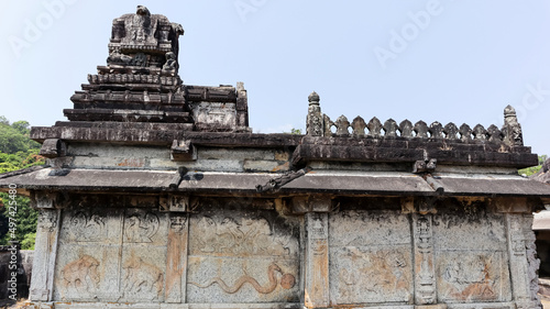 Side View and Carving Animals On Srikantheswara Temple, Kavaledurgsa Fort, Shimoga, Karnataka, India photo