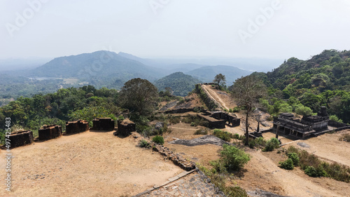 Ruin of Fortres and beautiful hills behind it, Kavaledurga Fort, Shimoga, Karnataka, India photo