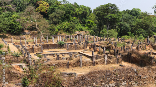 Ruined and Fallen Pillars of Kavaledurga Fort Sabhagrah, Kavaledurga, Shimoga, Karnataka, India photo