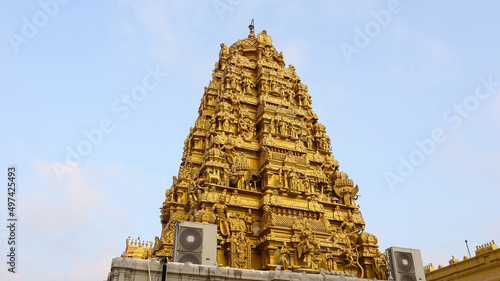 View of Golden Color Shri Subramanya Temple, Murudeshwara, Uttara Kannada, Karnataka, India photo