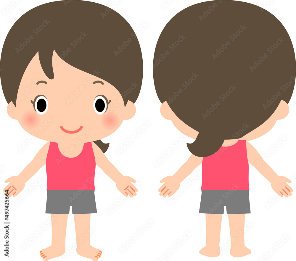 トレーニングウェアの女性の前面と背面 トレーニングウェアの女性の前面と背面