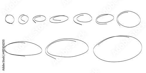 Highlight oval frames set. Hand drawn scribble doodle underscore circle. Ovals and ellipses line template. Stock vector illustration isolated on white background.