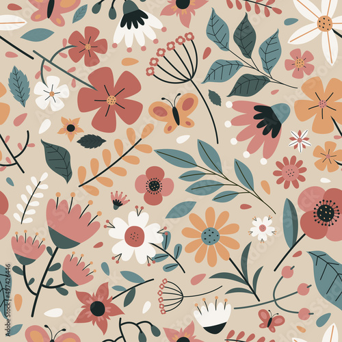 Seamless Pattern With Colorful Flowers