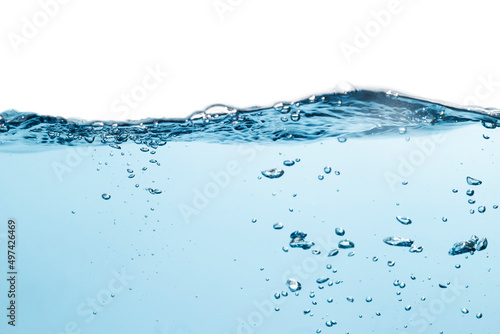 Water Surface with Ripple and Bubbles Float Up on White Background. Water Wave 