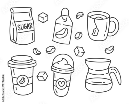 Wallpaper Mural A set of coffee illustrations. Cup, coffee bag, coffee beans. Isolated on a white background.	 Torontodigital.ca