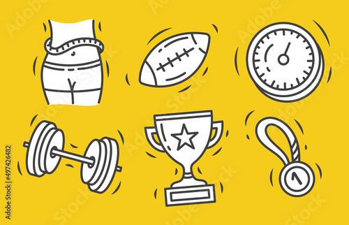 Wallpaper Mural Set of doodle sports illustrations. Sports equipment and awards. Isolated on a white background. Torontodigital.ca