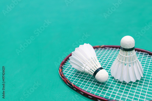 shuttlecock on badminton playing court © anankkml