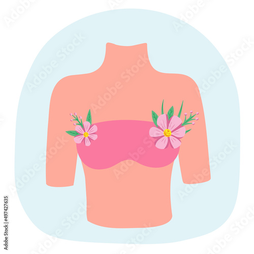 Women health, prevention of female breast cancer. Vector Illustration for printing, backgrounds, covers, packaging, greeting cards, posters, stickers and seasonal design. Isolated on white background.