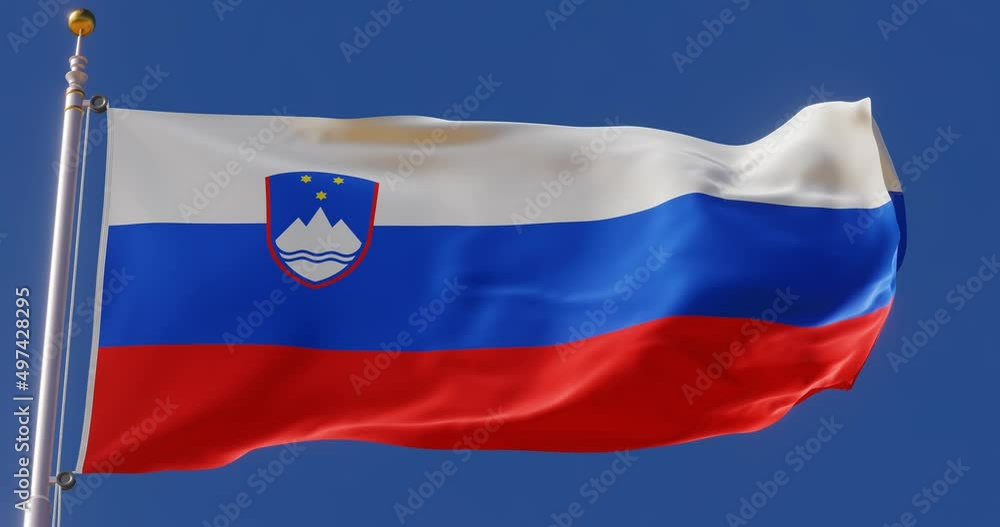 Flag of Slovenia waving in the sky. Seamless looping animation fluttering in the wind. Flag of Slovenia waving in the sky. Seamless looping animation fluttering in the wind.