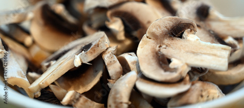 sliced quality White organic Mushrooms. plant based cooking ingredients