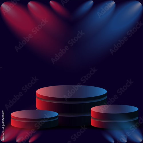 3d podium highlighted lights on dark background