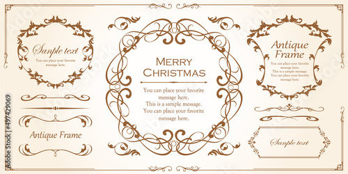 春の植物モチーフのフレームセット。ビンテージフラワー。装飾デザイン。流行りのあしらい	
