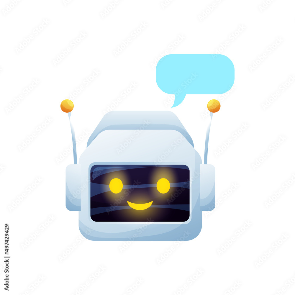 Robot chat bot virtual online support operator isolated cartoon character  with antennas. Vector voice talk support service chat bot, virtual online  help speech bubble message. Customer application bot Stock Vector | Adobe