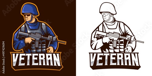 veteran soldier esport logo mascot design