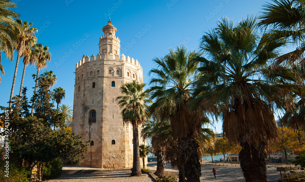 the gold tower of Sevilla, near the Guadalquivir river