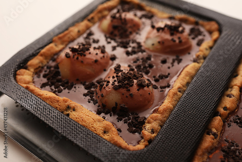 Foto Tarte Cookie Chocolat Caramel aux brisures d'Oréo & Poires