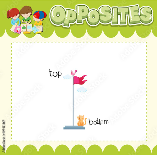 Education word card of English opposites word