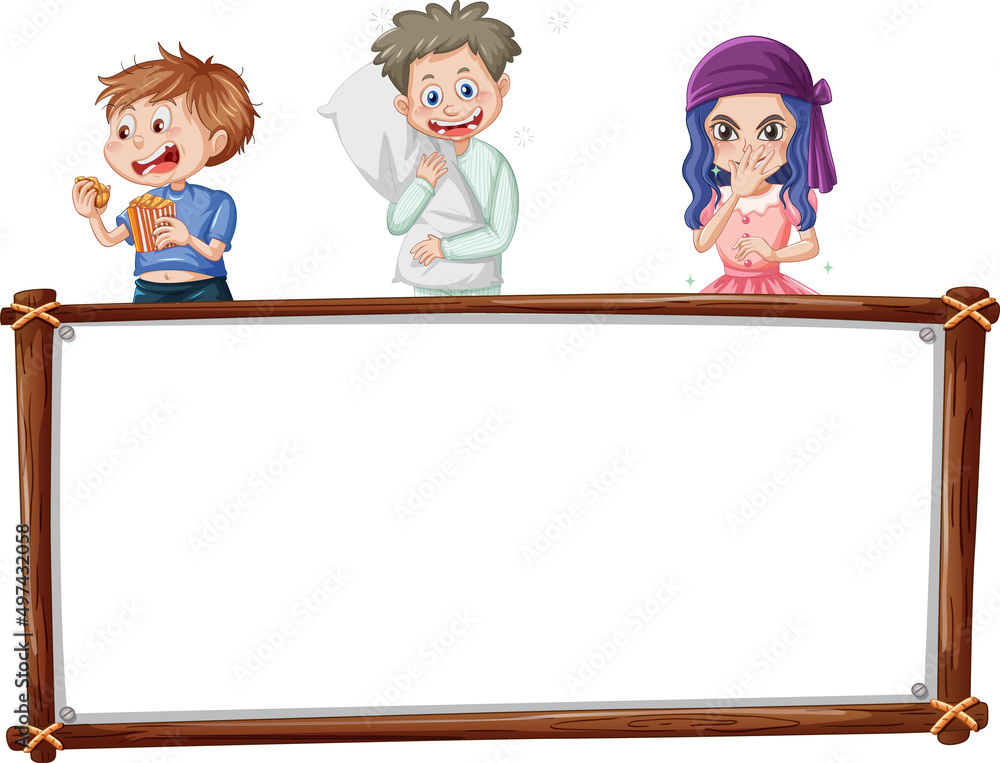 Board template with happy kids Board template with happy kids