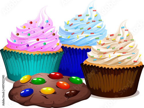 Cream cupcake and chocolate cookies