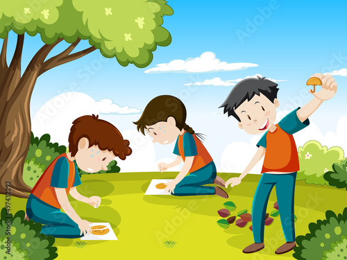 Children playing scratch dalgona cookie at the park