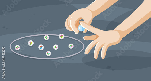 Flicking hand and marbles