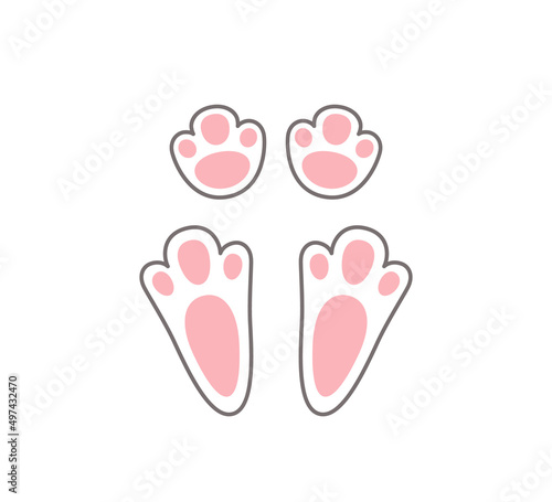 Cute easter bunny paw. Rabbit or hare footprint. Bunny foot prints on snow. Hare steps track. Vector illustration isolated on white background in flat style.
