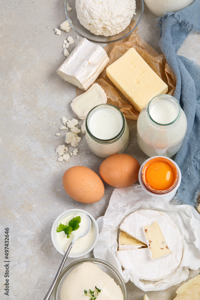 Fresh diary products on light background. Fresh diary products on light background.