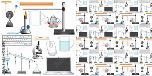 Seamless background with science equipments