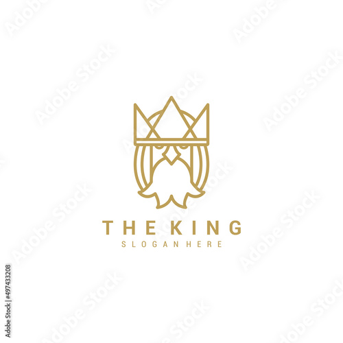 Greek old man bearded king with crown logo Premium Vector
