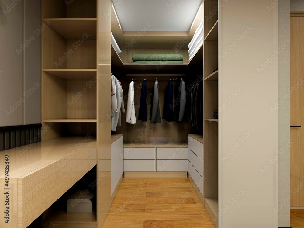 3d illustration, wooden cabinet in cloakroom 3d illustration, wooden cabinet in cloakroom