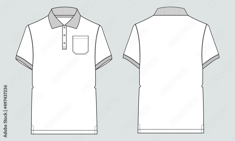 Short sleeve polo shirt Technical fashion flat sketch vector illustration  template Front and back views. Apparel Design Mock up. Easy edit and  customizable Stock Vector | Adobe Stock