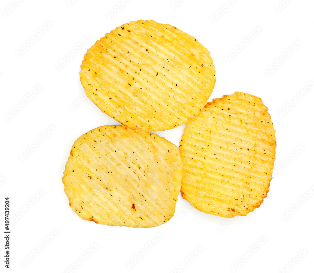 rippled Chips potato isolated on white background rippled Chips potato isolated on white background