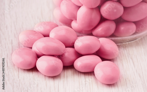 ruby chocolate balls with almond heart, pink chocolate coated  almond