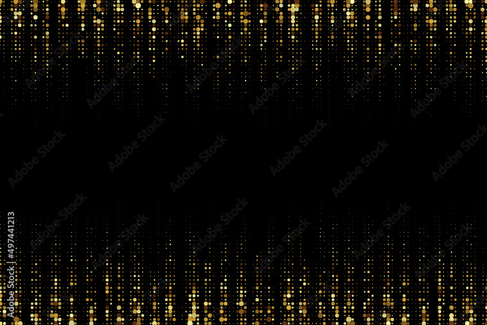 Naklejka premium Falling golden round confetti. Magic gold dust, holiday background. Golden rain. Vector illustration