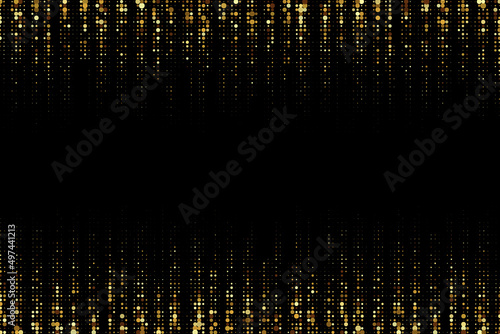 Falling golden round confetti. Magic gold dust, holiday background. Golden rain. Vector illustration