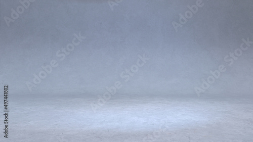 3D Render: scene with an empty Studio room for product placement or design template with wall backdrop in a full frame view