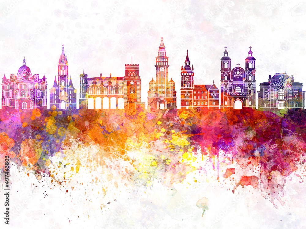 Obraz premium Bielsko-Biala skyline in watercolor background