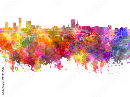 Birmingham skyline in watercolor on white background