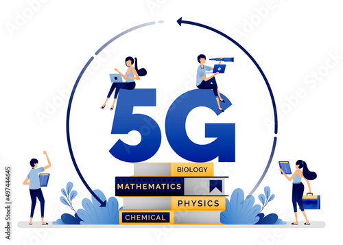 Illustration design of implemented 5g internet for easier and more efficient school, education and learning. Vector can be used to landing page, web, website, poster, mobile apps, ads, flyer, card