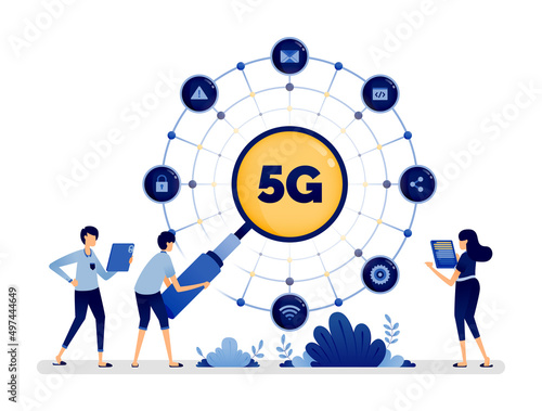 Illustration design of 5g internet network to process data networks for search engine efficiency. Vector can be used to landing page, web, website, poster, mobile apps, brochure ads, flyer, business