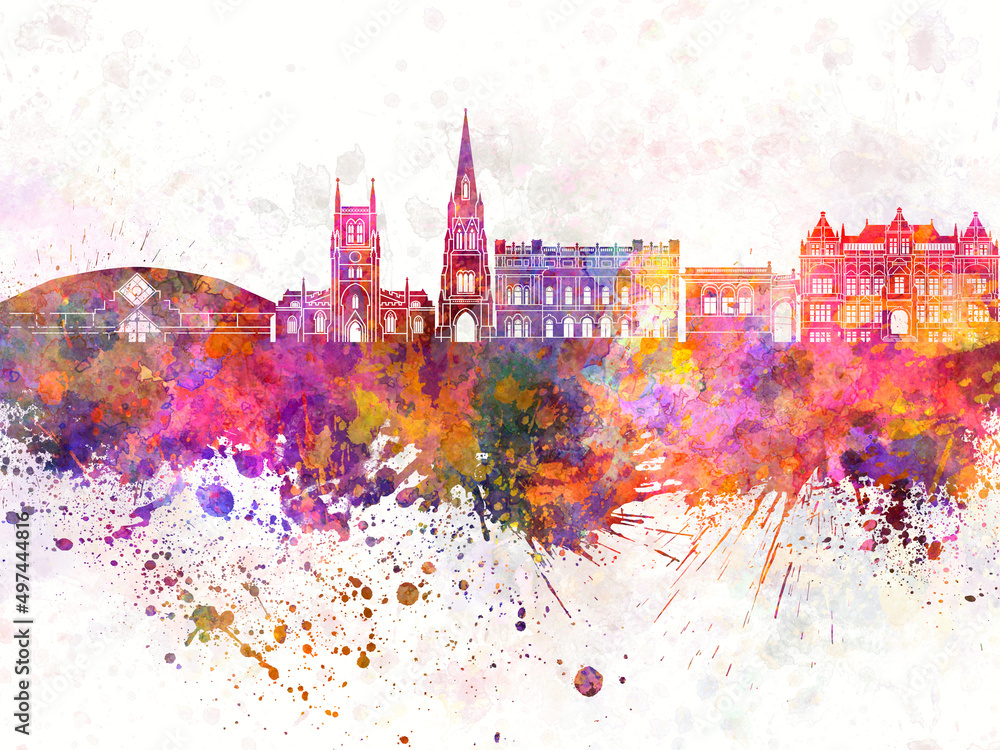 Blackburn skyline in watercolor background