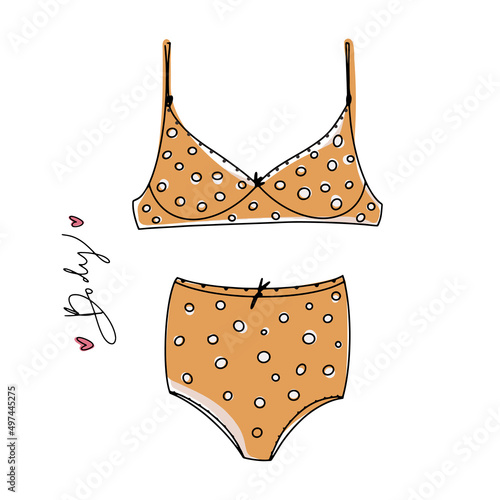 Underwear drawn in cartoon style. Bodypositive. Elegant lingerie, bodysuits, panties and bras. The concept of femininity and beauty. Vector hand drawn illustration in flat style.