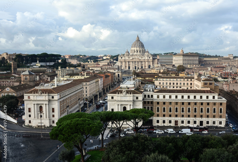 View from Angel Castle on St. Peter's Cathedral in Rome