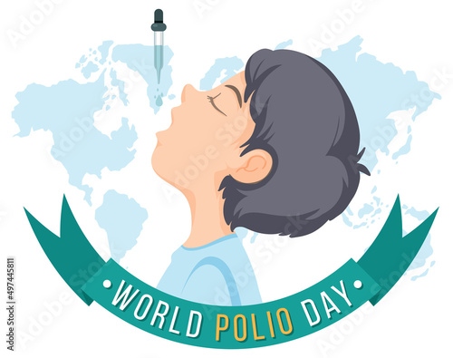 World Polio Day banner with a boy receiving oral polio vaccine