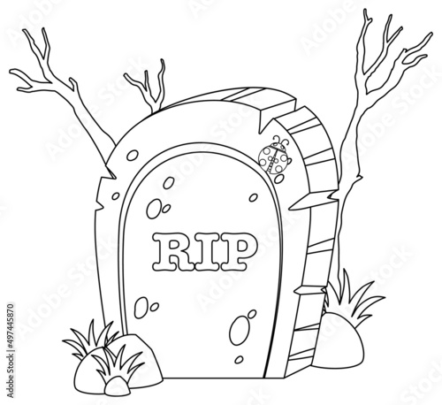 Gravestone black and white doodle character