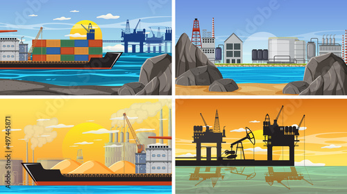 Set of oil petrol and gas relevant scene