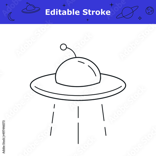 UFO line icon with editable stroke. Astronomy, space theme pictogram. Alien flying saucer simple symbol isolated on white background