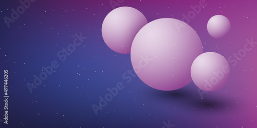 Fototapeta Naklejka Na Ścianę i Meble -  White and Purple 3D Balls on Starry Sky Background - Modern Style Minimalist Colorful Abstract Background Design Template with Copyspace in Editable Vector Format