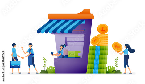 Business illustration of Provide loans to support the economic sustainability of MSMEs to survive and contribute in local area. Landing page, web, website, banner, ads, card, apps, brochure, flyer