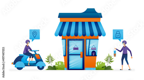 Business illustration of Tech service industry of food delivery technology helps MSMEs in increasing turnover and income. Landing page, web, website, banner, ads, card, apps, brochure, flyer